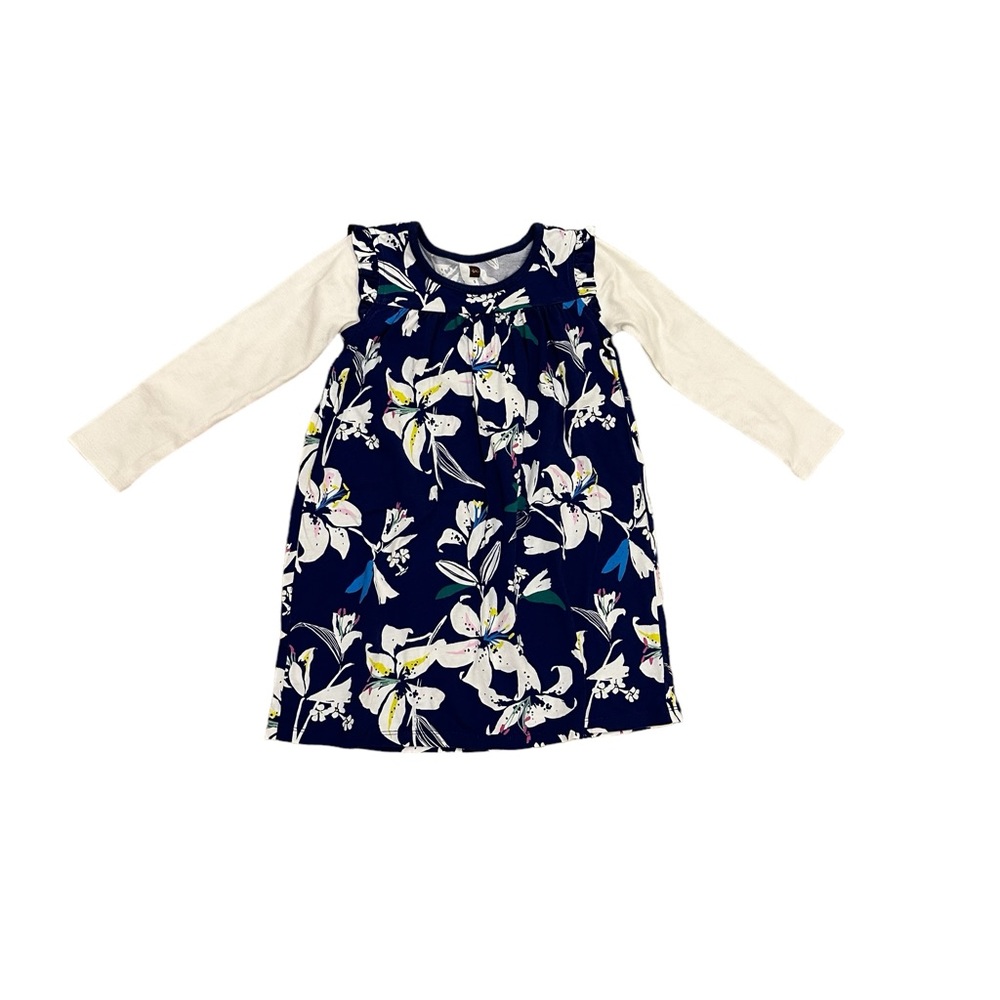 Tea Collection Girls Layered Sleeve Tropical Lilies Mighty Mini Dress, Size 5